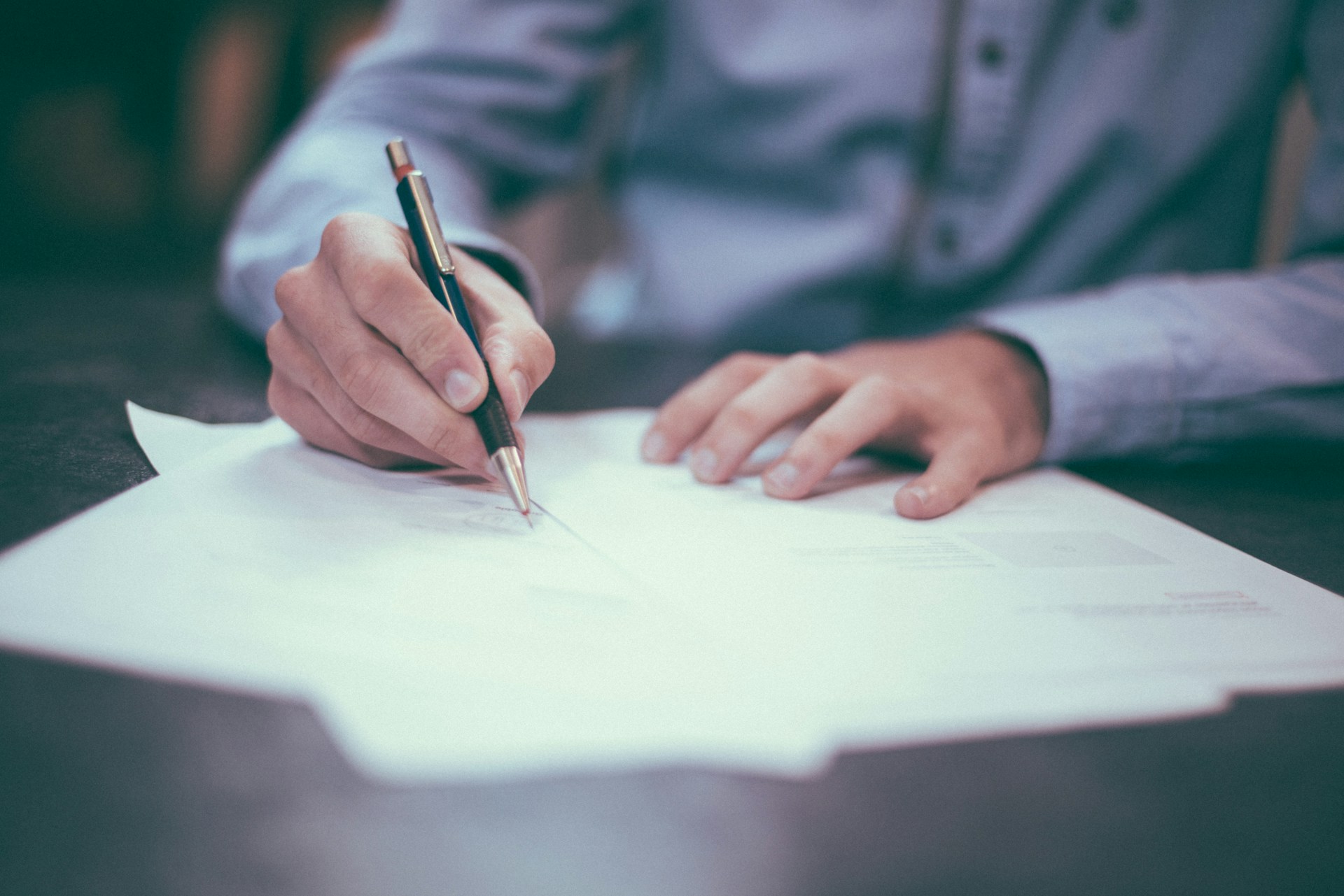Person completing legal paperwork